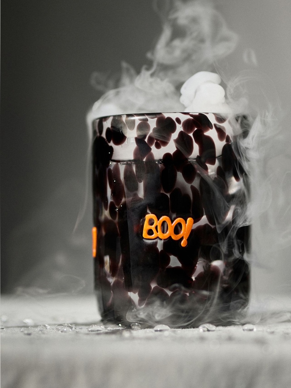👻Anthropologie Icon Juice Glass New Black Confetti Boo Word Halloween